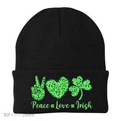 Peace Love Irish Patricks Day Funny Gift Beanie