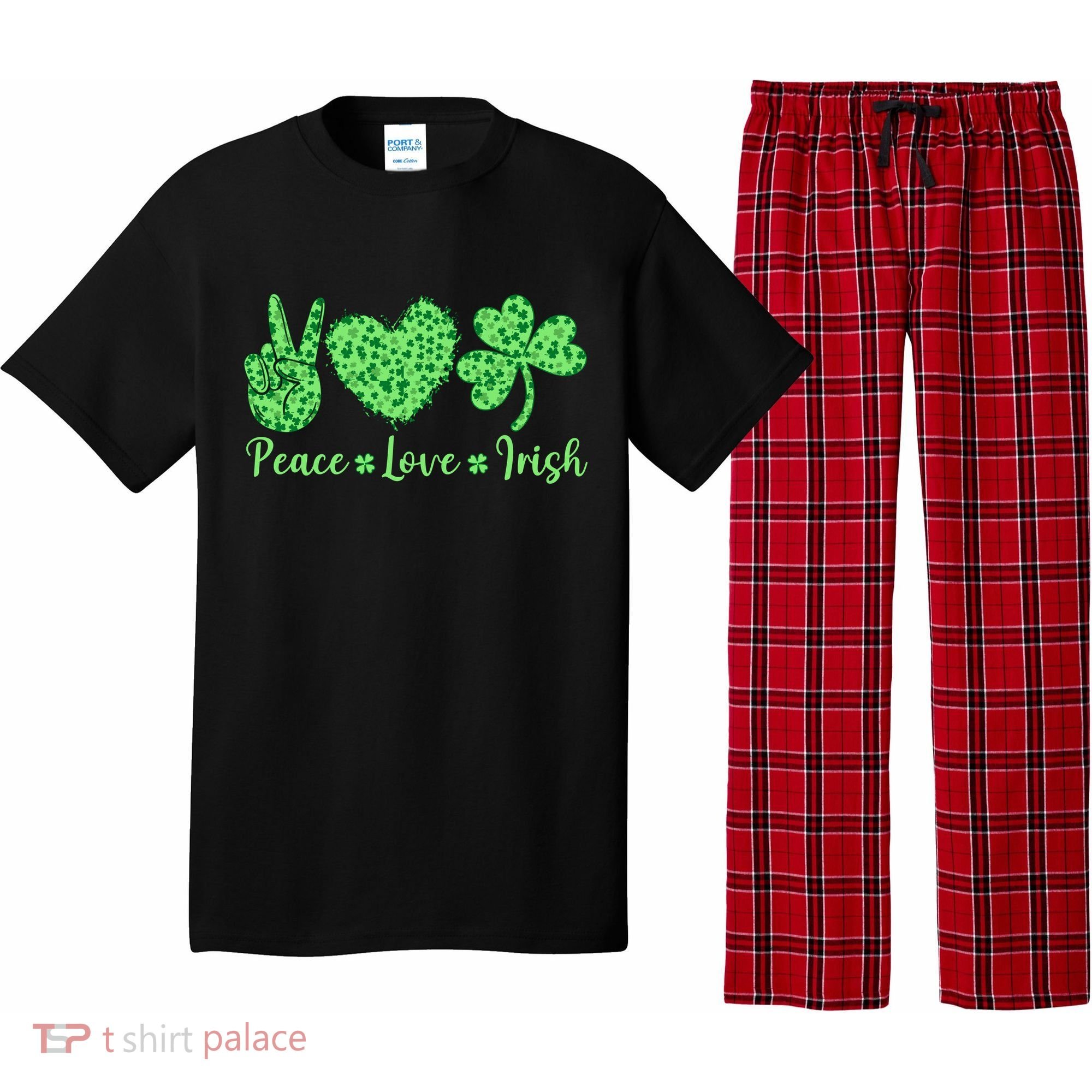 Peace Love Irish Patricks Day Funny Gift Pajama Set