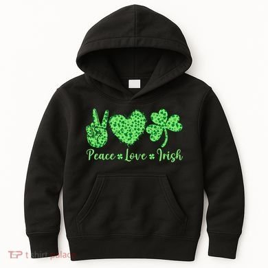 Peace Love Irish Patricks Day Funny Gift Kids Hoodie