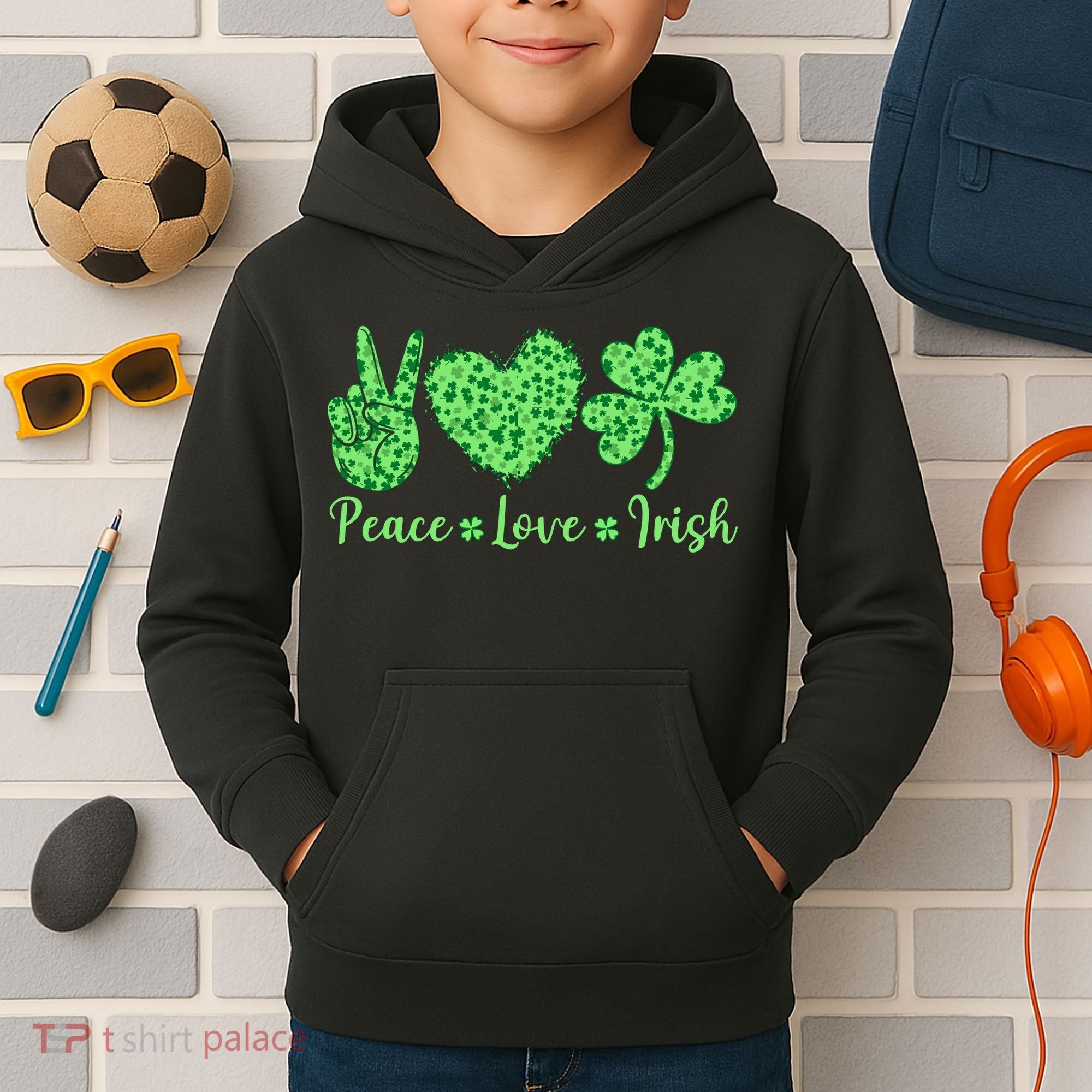 Peace Love Irish Patricks Day Funny Gift Kids Hoodie