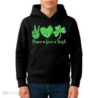 Peace Love Irish Patricks Day Funny Gift Kids Hoodie thumb 4