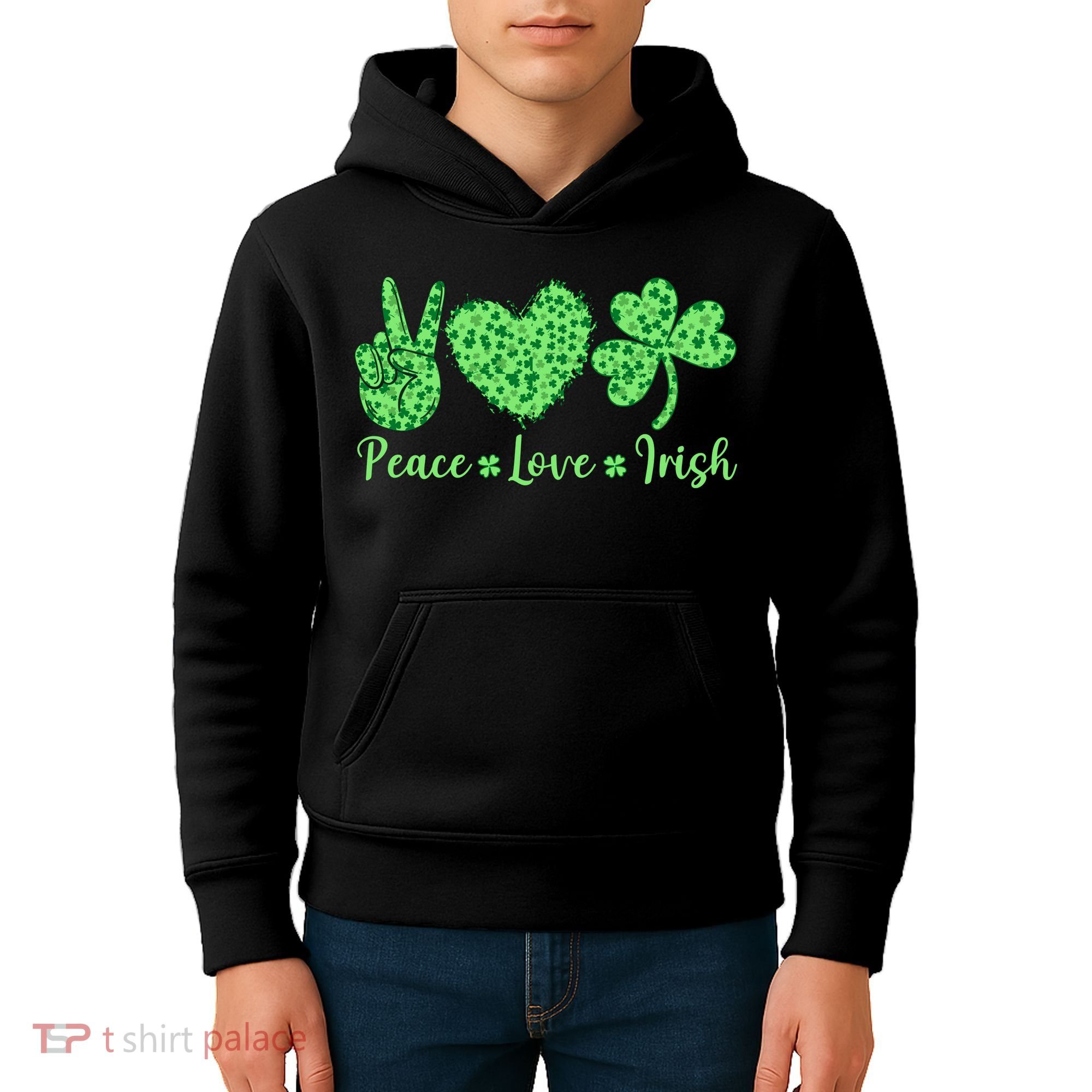 Peace Love Irish Patricks Day Funny Gift Kids Hoodie