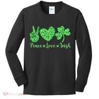 Peace Love Irish Patricks Day Funny Gift Kids Long Sleeve Shirt thumb 0