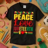 Peace Love & Juneteenth June 19th Freedom Day Kids T-Shirt thumb 3