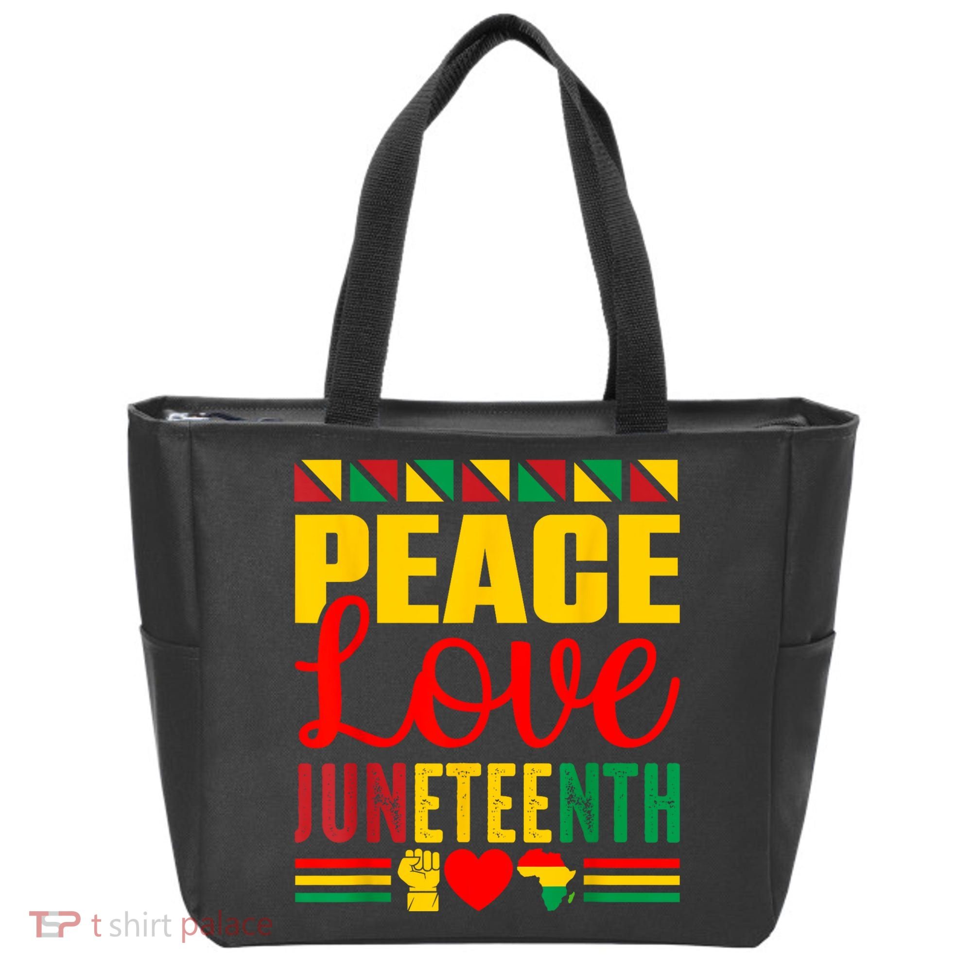 Peace Love & Juneteenth June 19th Freedom Day Tote Bag