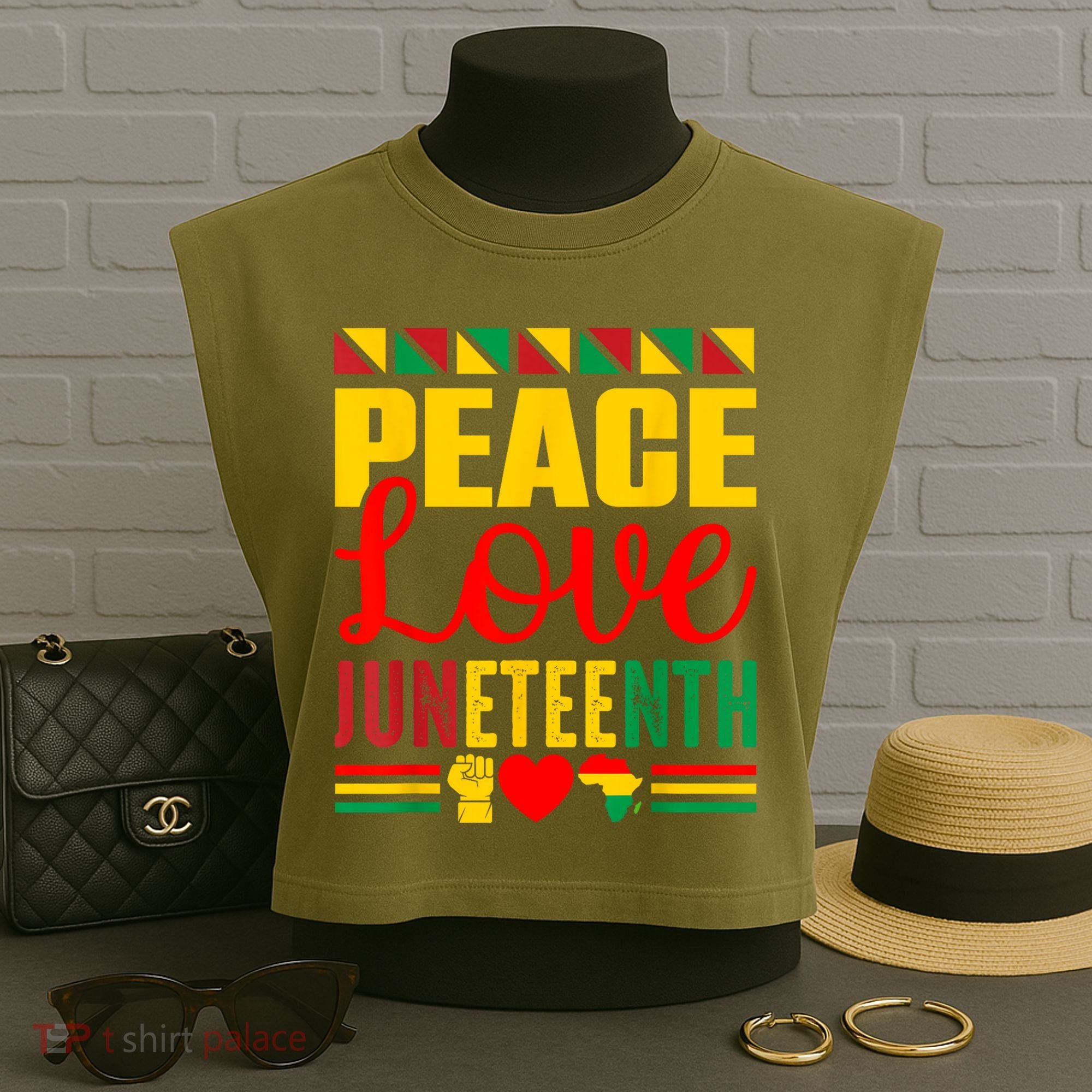 Peace Love & Juneteenth June 19th Freedom Day Garment-Dyed Women's Muscle Tee