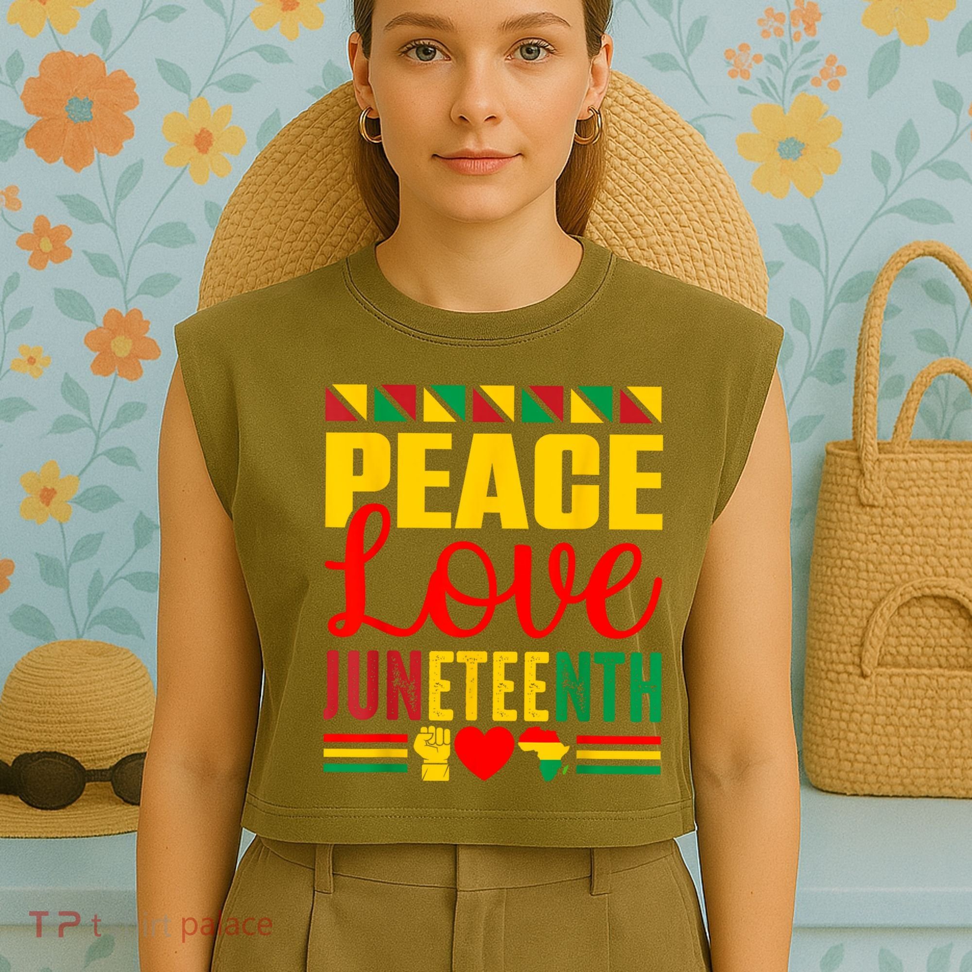 Peace Love & Juneteenth June 19th Freedom Day Garment-Dyed Women's Muscle Tee