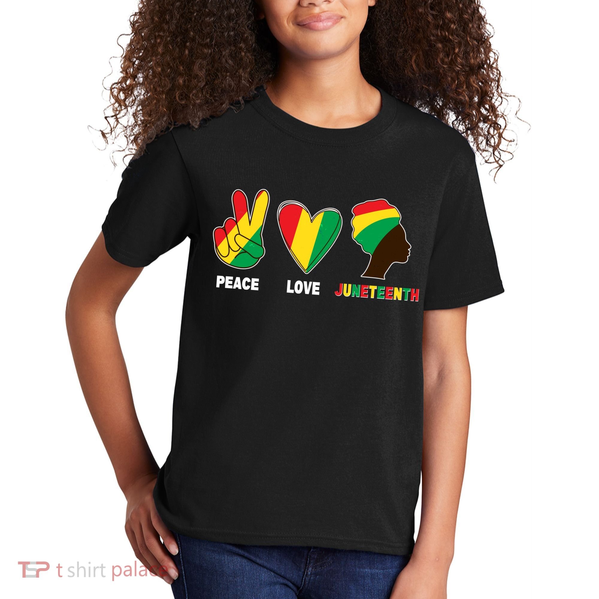 Peace Love Juneteenth Kids T-Shirt