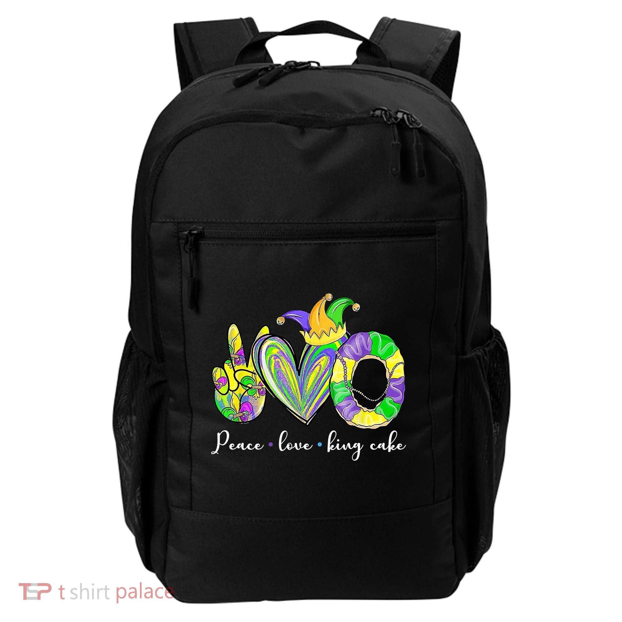 Peace Love King Cake Mardi Gras Backpack