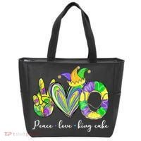 Peace Love King Cake Mardi Gras Tote Bag thumb 0