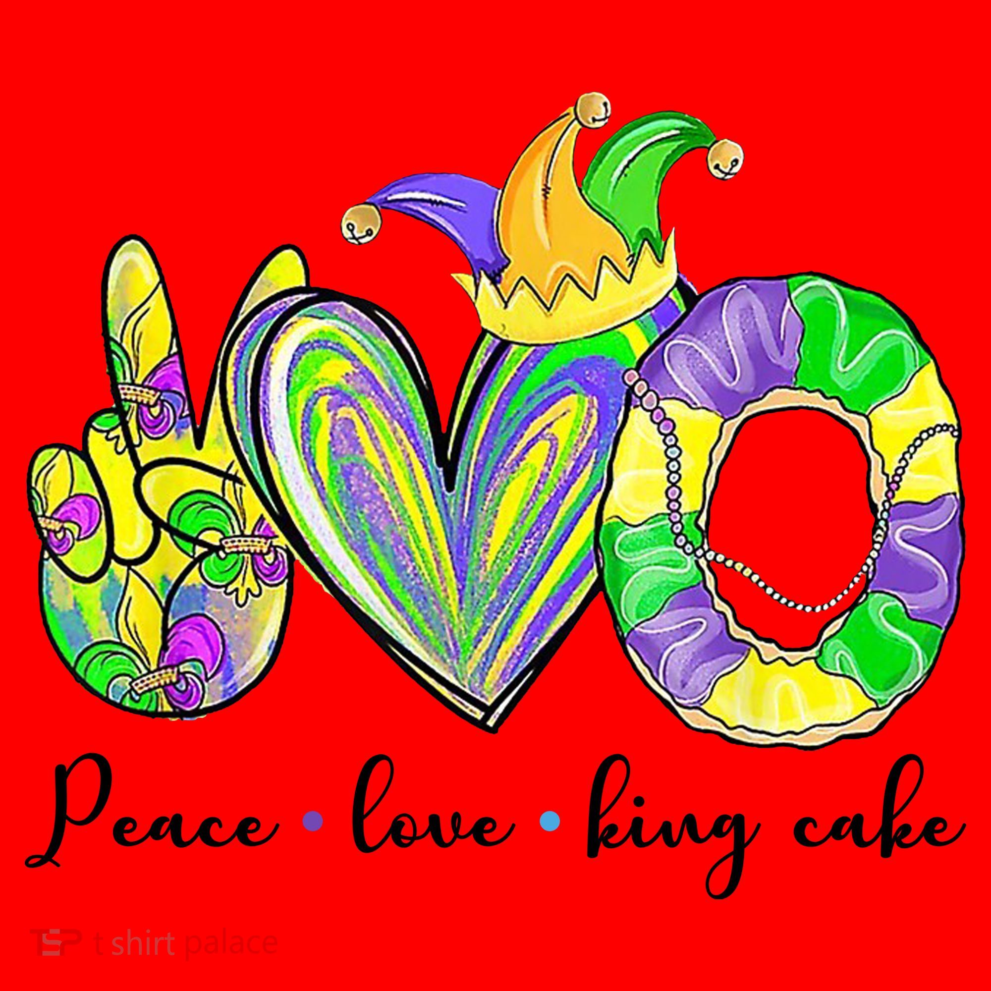 Peace Love King Cake Mardi Gras Santa Hat