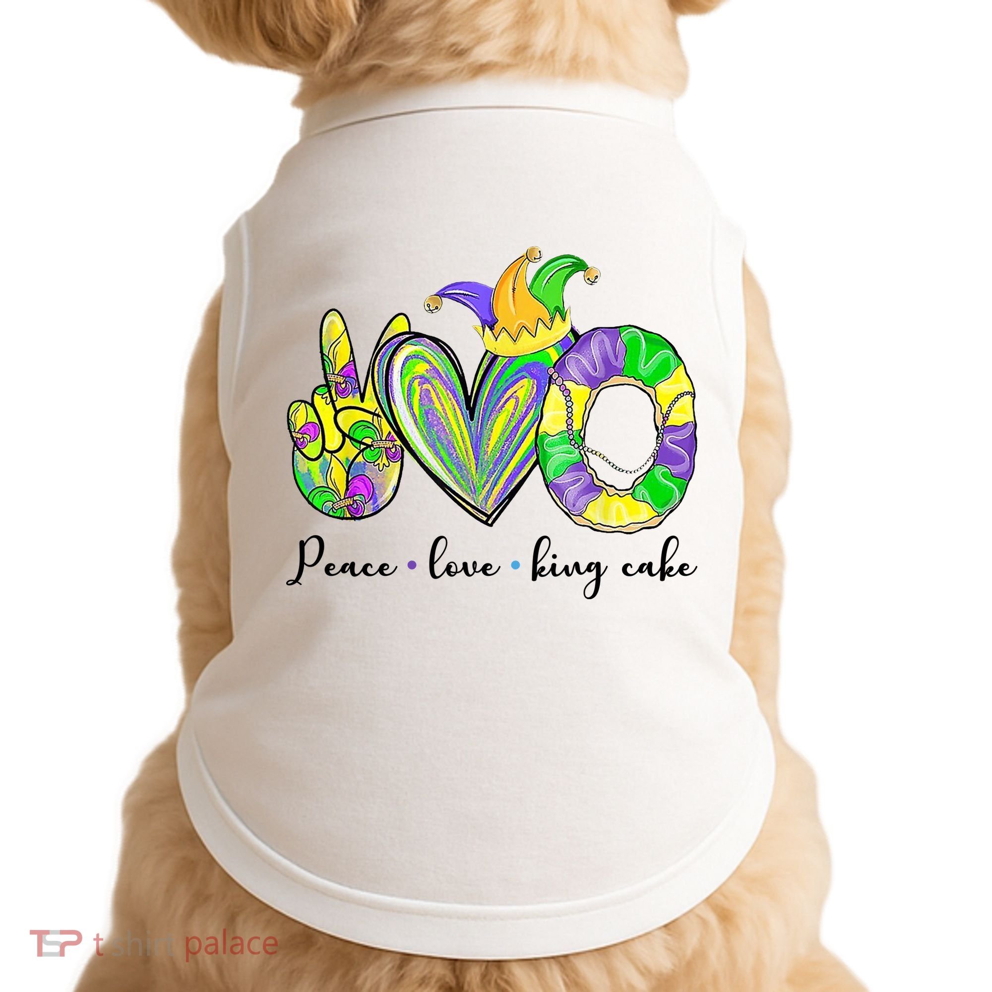 Peace Love King Cake Mardi Gras Doggie Tank
