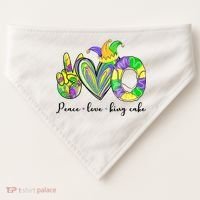 Peace Love King Cake Mardi Gras USA-Made Doggie Bandana thumb 0