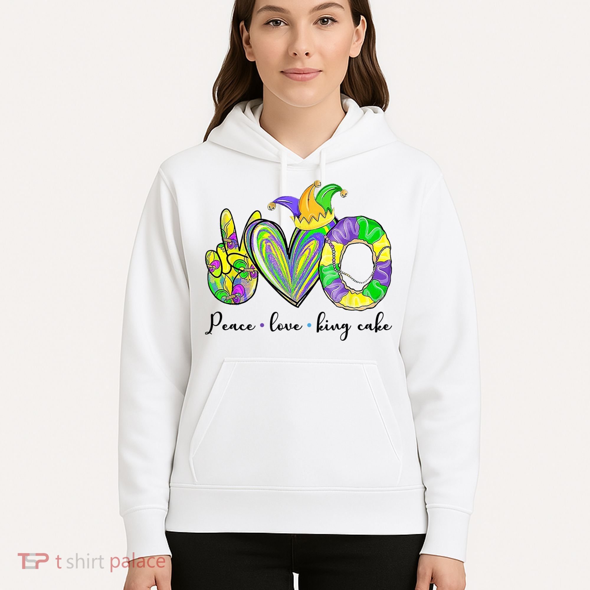 Peace Love King Cake Mardi Gras Hoodie