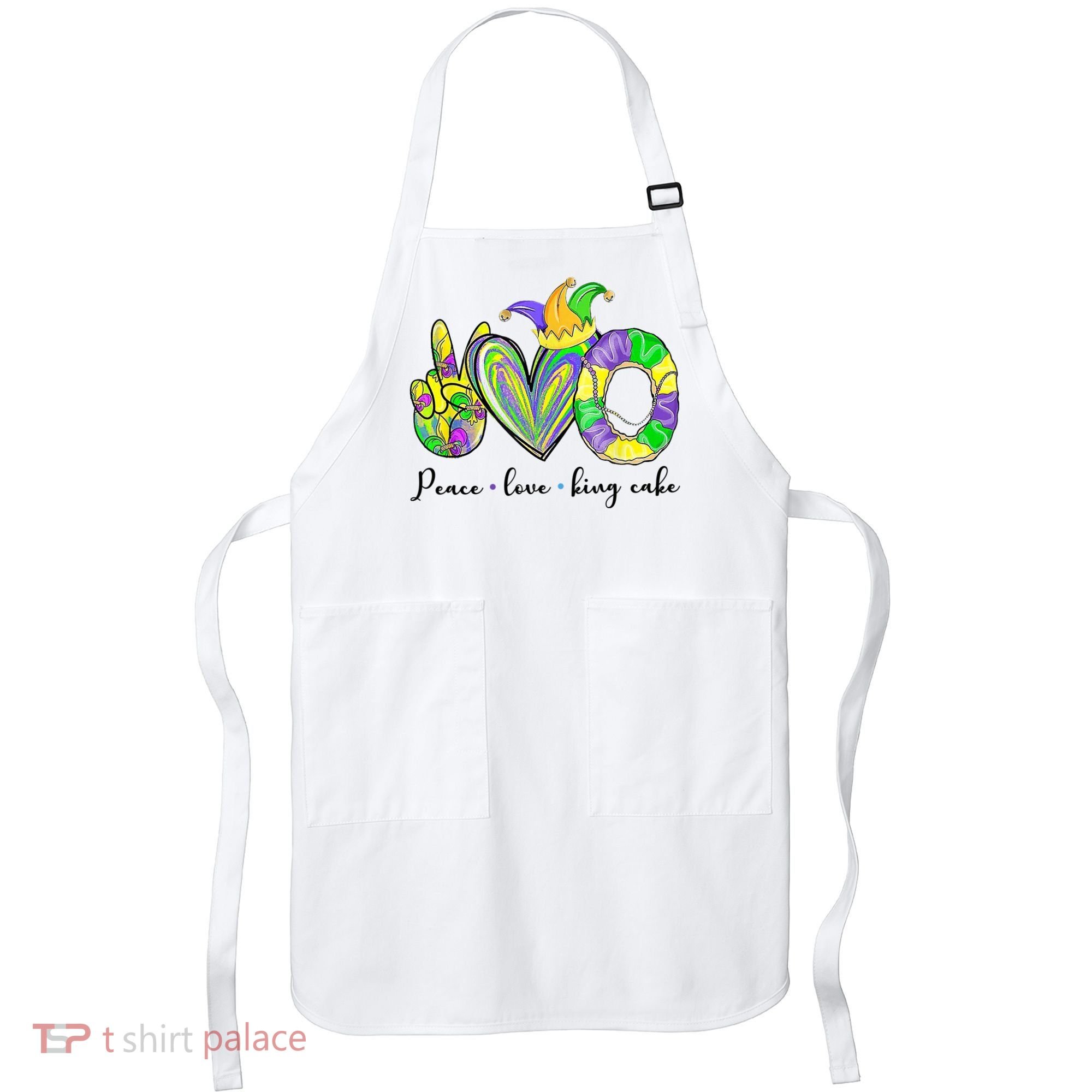 Peace Love King Cake Mardi Gras Apron