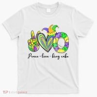 Peace Love King Cake Mardi Gras T-Shirt thumb 0