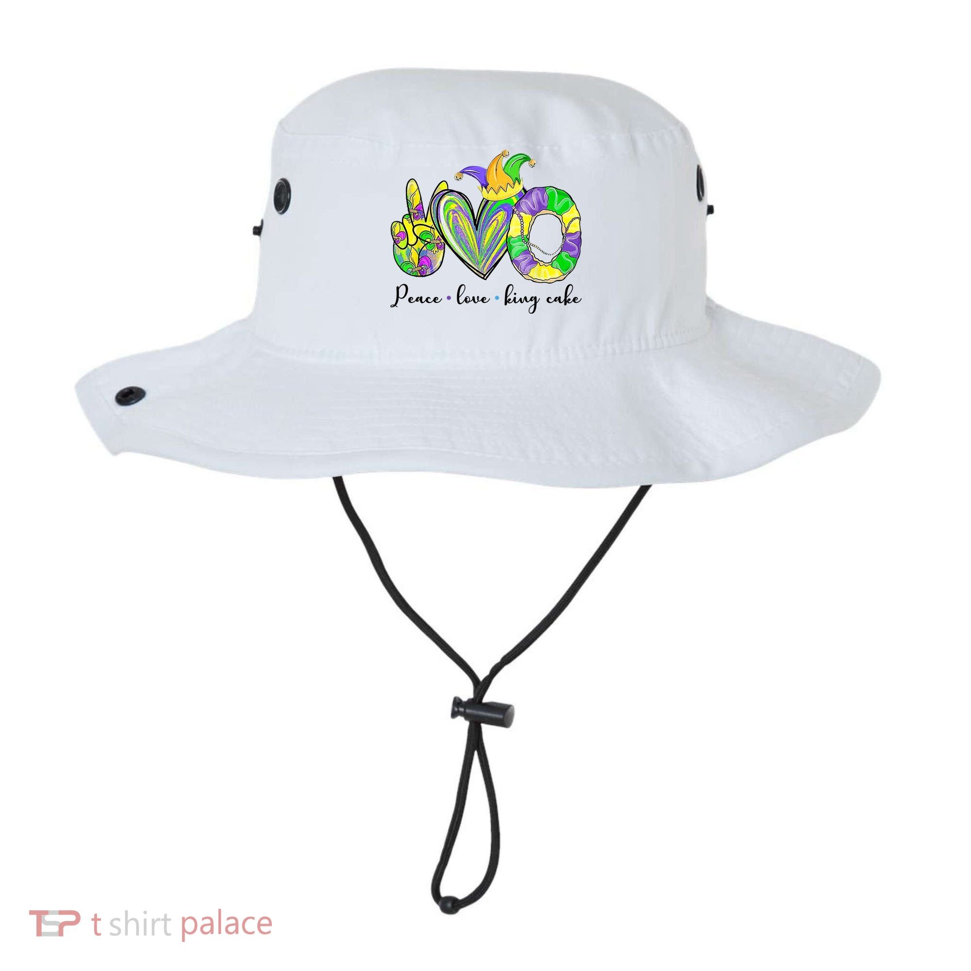 Peace Love King Cake Mardi Gras Bucket Hat