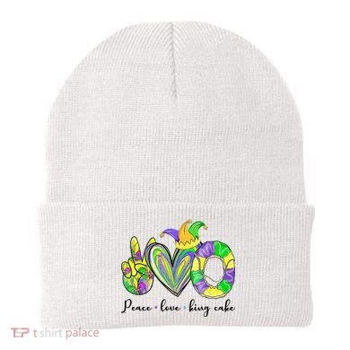 Peace Love King Cake Mardi Gras Beanie