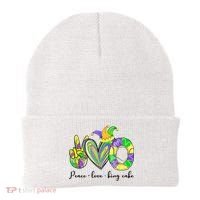 Peace Love King Cake Mardi Gras Beanie thumb 0