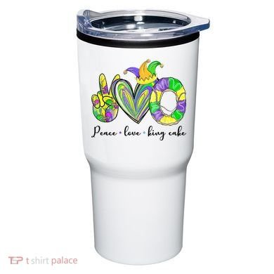 Peace Love King Cake Mardi Gras Tumbler