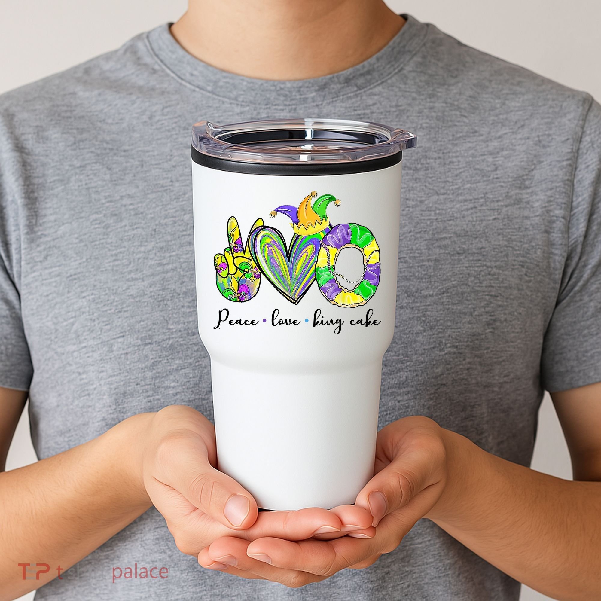 Peace Love King Cake Mardi Gras Tumbler