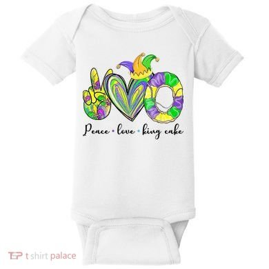 Peace Love King Cake Mardi Gras Baby Bodysuit