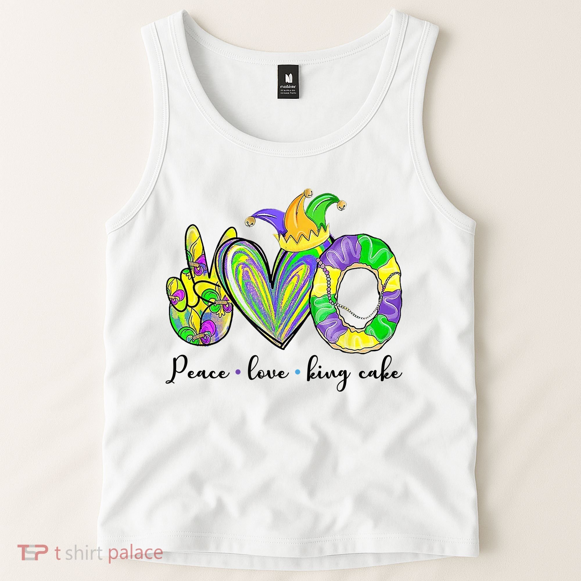 Peace Love King Cake Mardi Gras Tank Top