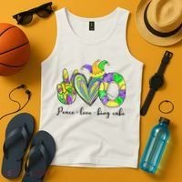 Peace Love King Cake Mardi Gras Tank Top thumb 4