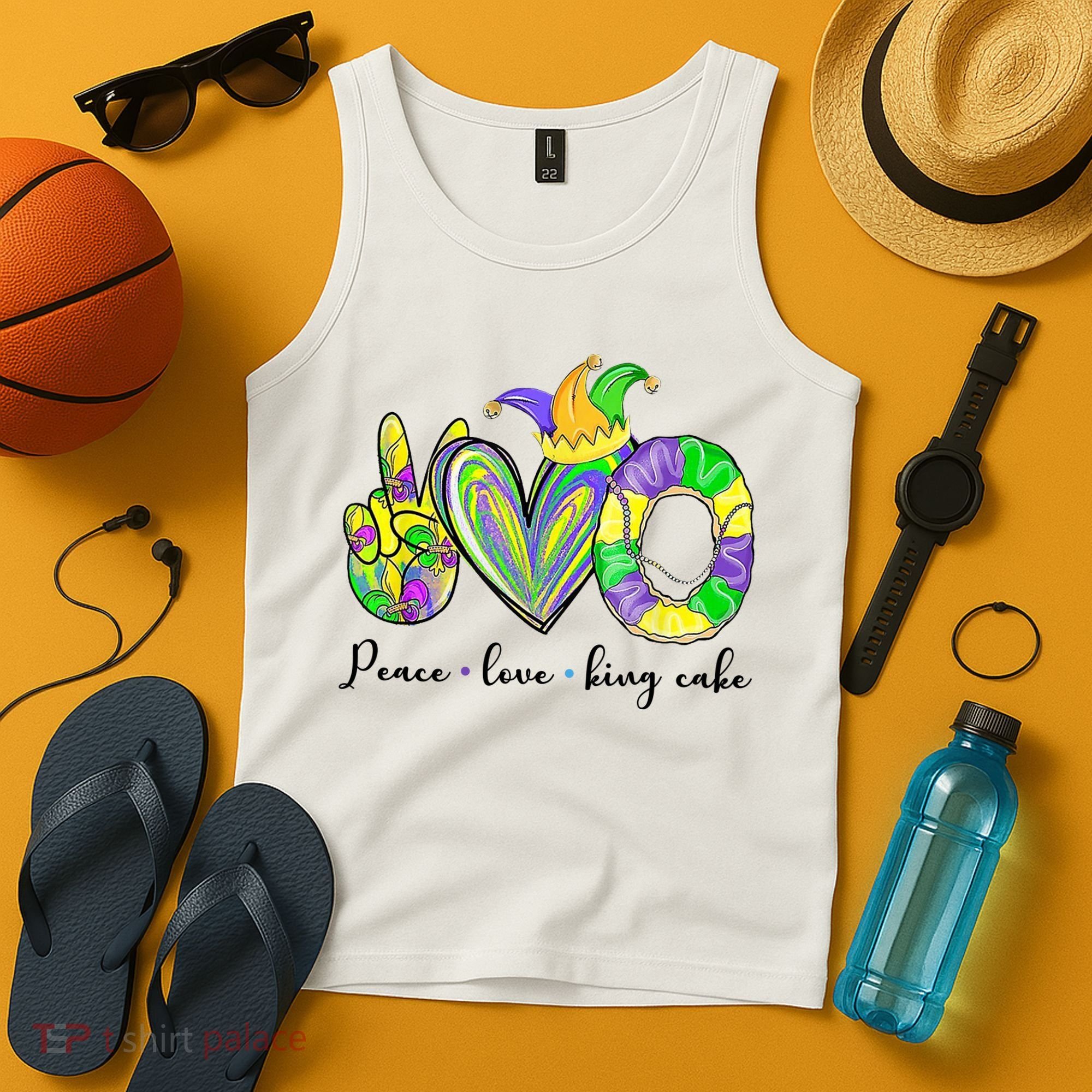 Peace Love King Cake Mardi Gras Tank Top