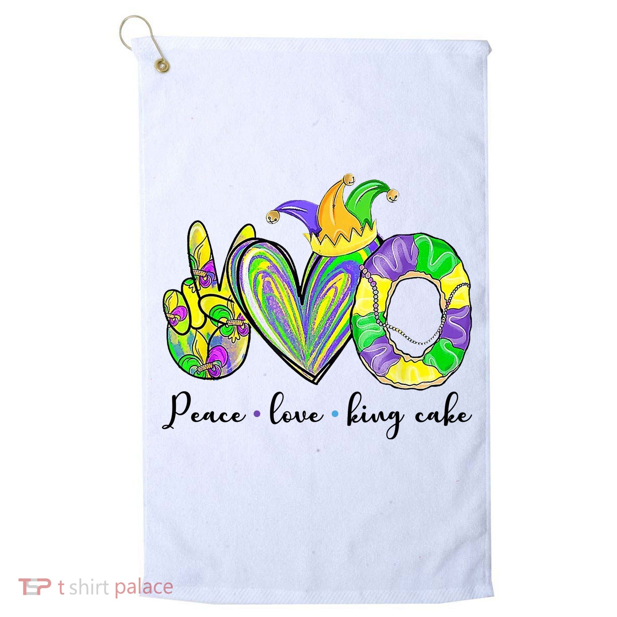 Peace Love King Cake Mardi Gras Golf Towel