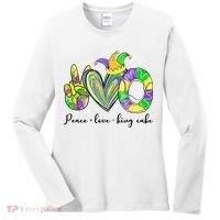 Peace Love King Cake Mardi Gras Women's Long Sleeve Shirt thumb 0