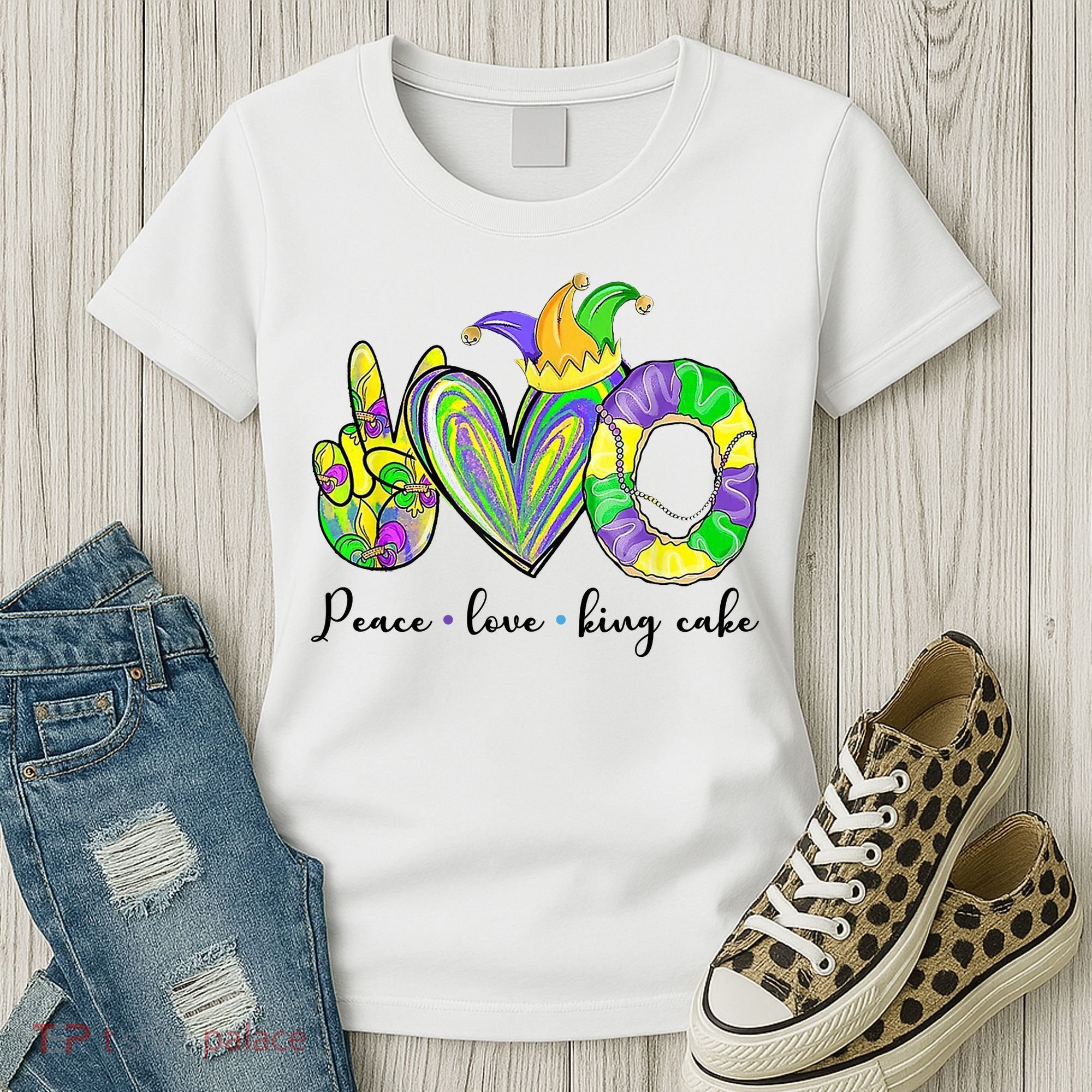 Peace Love King Cake Mardi Gras Women's T-Shirt