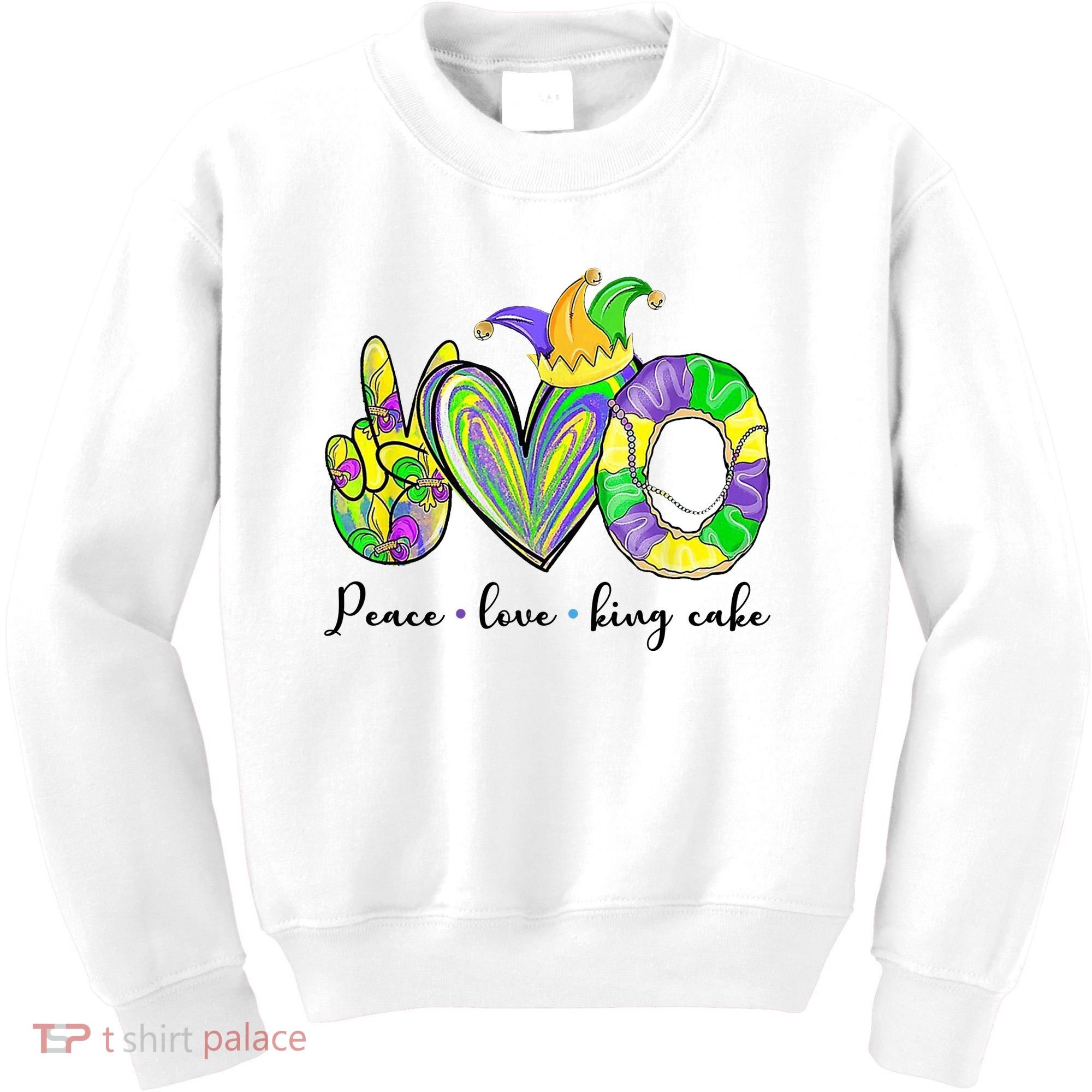 Peace Love King Cake Mardi Gras Kids Sweatshirt
