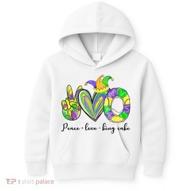 Peace Love King Cake Mardi Gras Kids Hoodie