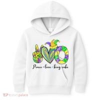 Peace Love King Cake Mardi Gras Kids Hoodie thumb 0