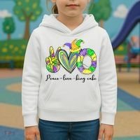 Peace Love King Cake Mardi Gras Kids Hoodie thumb 3
