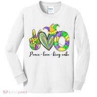 Peace Love King Cake Mardi Gras Kids Long Sleeve Shirt thumb 0