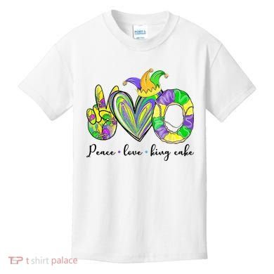 Peace Love King Cake Mardi Gras Kids T-Shirt