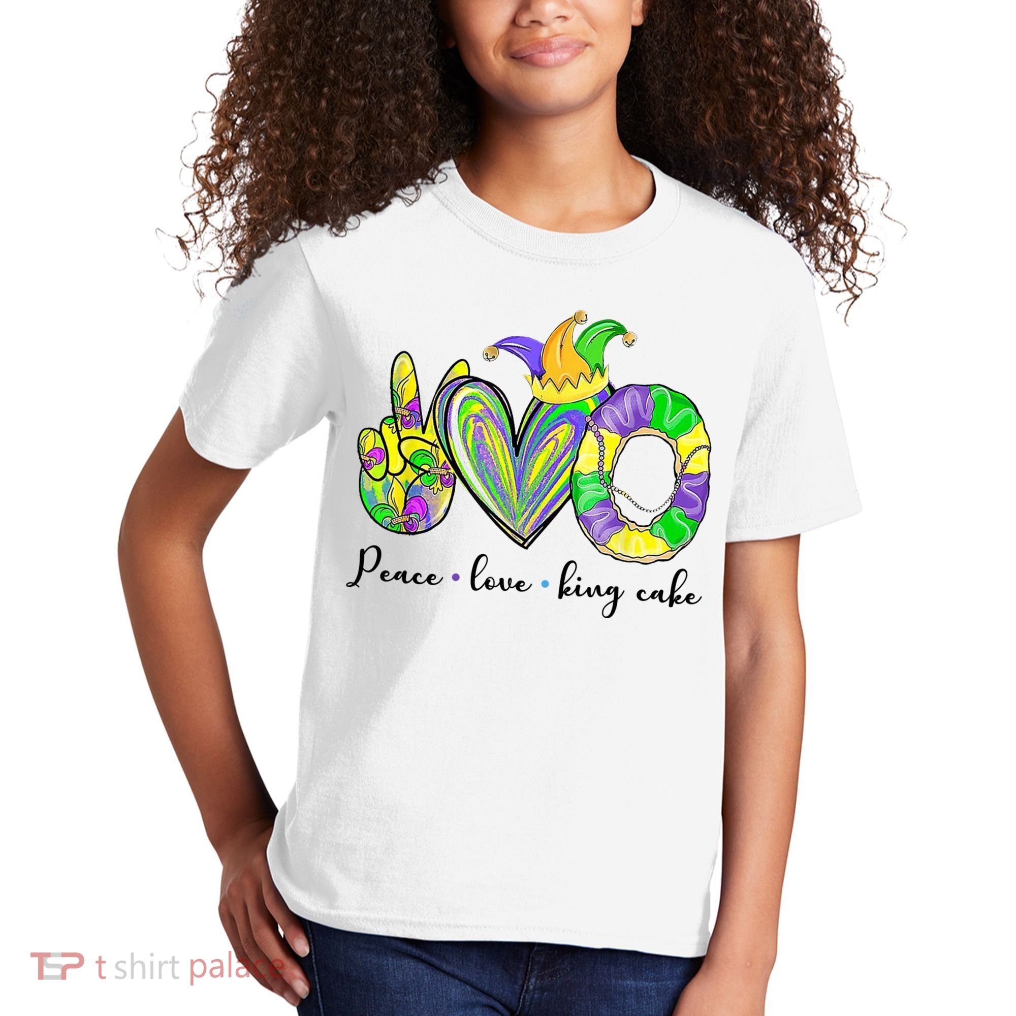 Peace Love King Cake Mardi Gras Kids T-Shirt