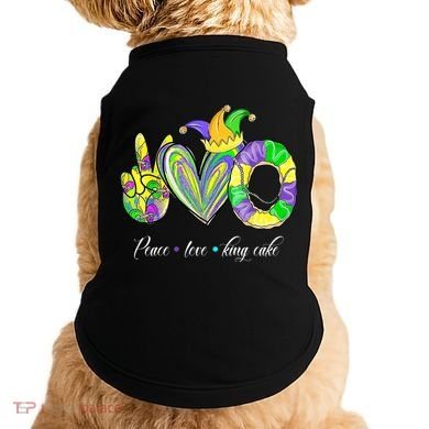 Peace Love King Cake Mardi Gras Doggie Tank