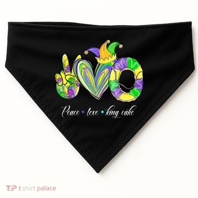 Peace Love King Cake Mardi Gras USA-Made Doggie Bandana