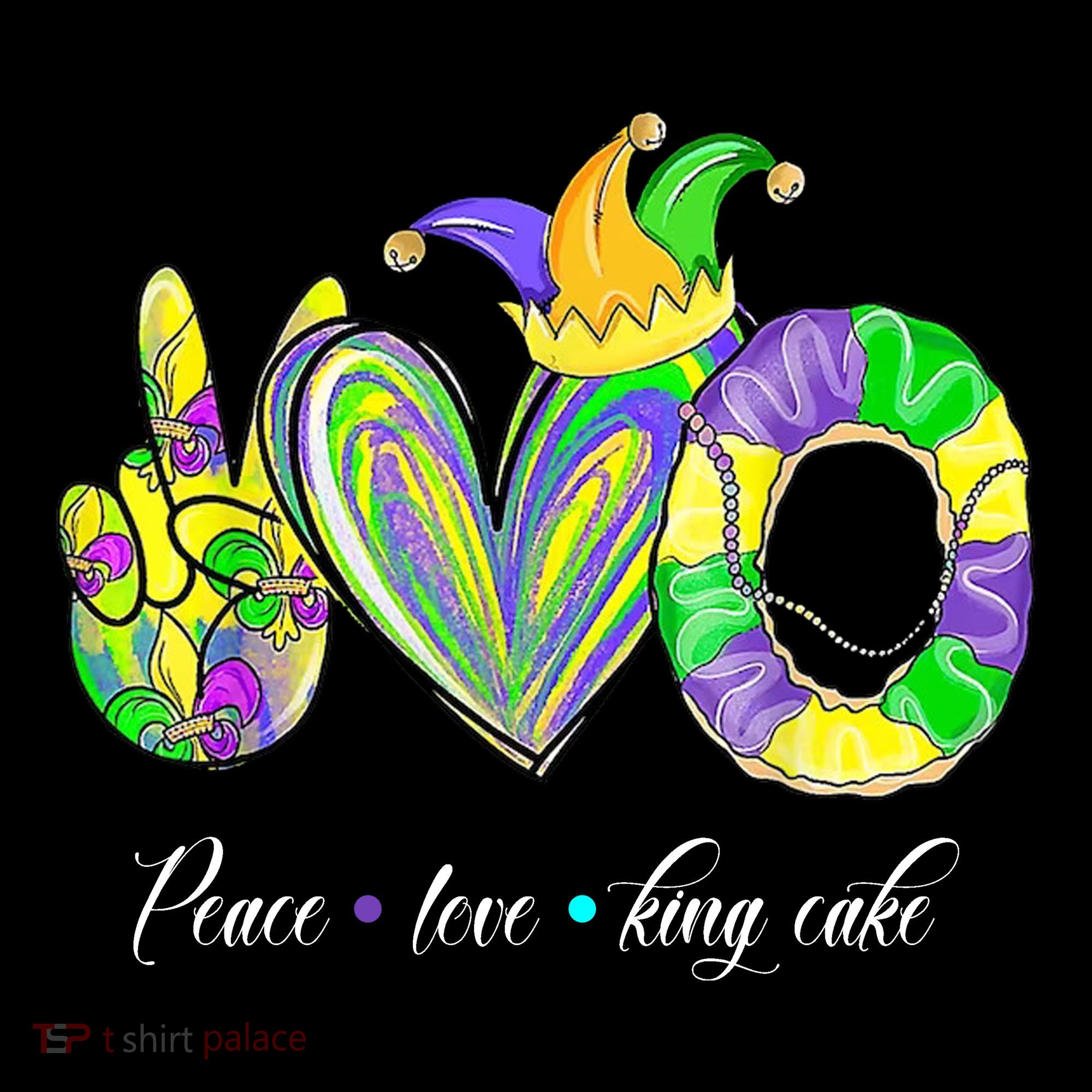 Peace Love King Cake Mardi Gras Bucket Hat