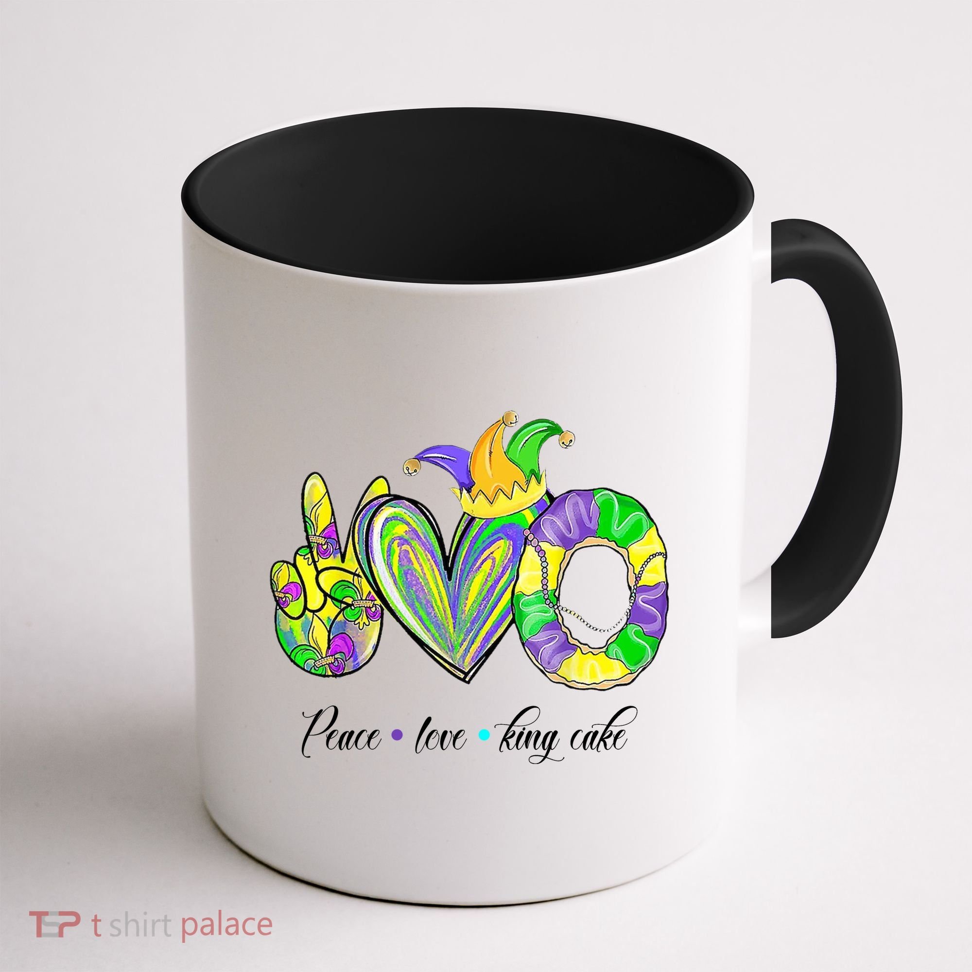 Peace Love King Cake Mardi Gras Coffee Mug