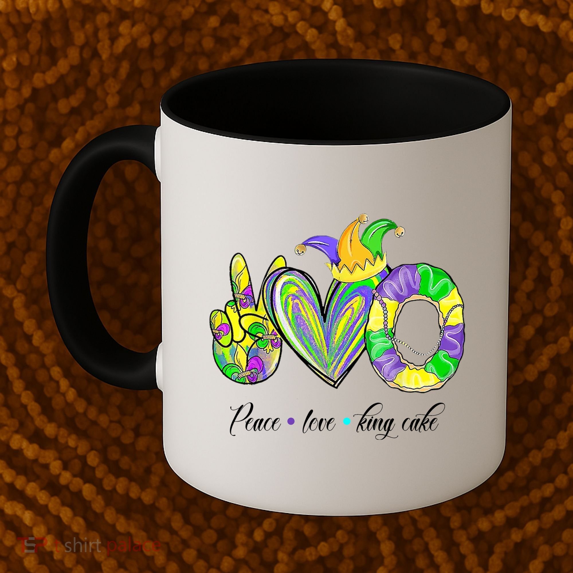 Peace Love King Cake Mardi Gras Coffee Mug