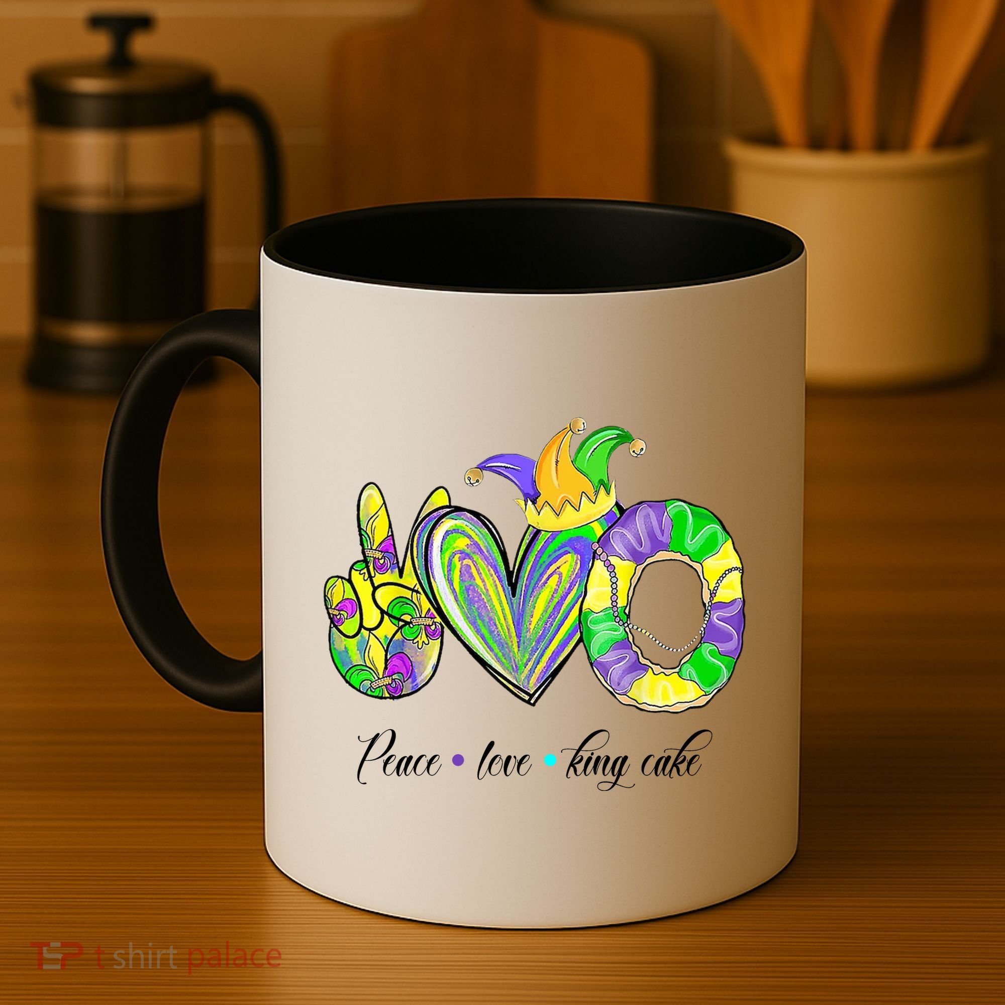 Peace Love King Cake Mardi Gras Coffee Mug