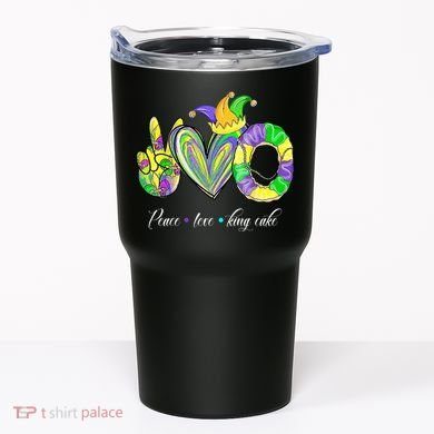 Peace Love King Cake Mardi Gras Tumbler