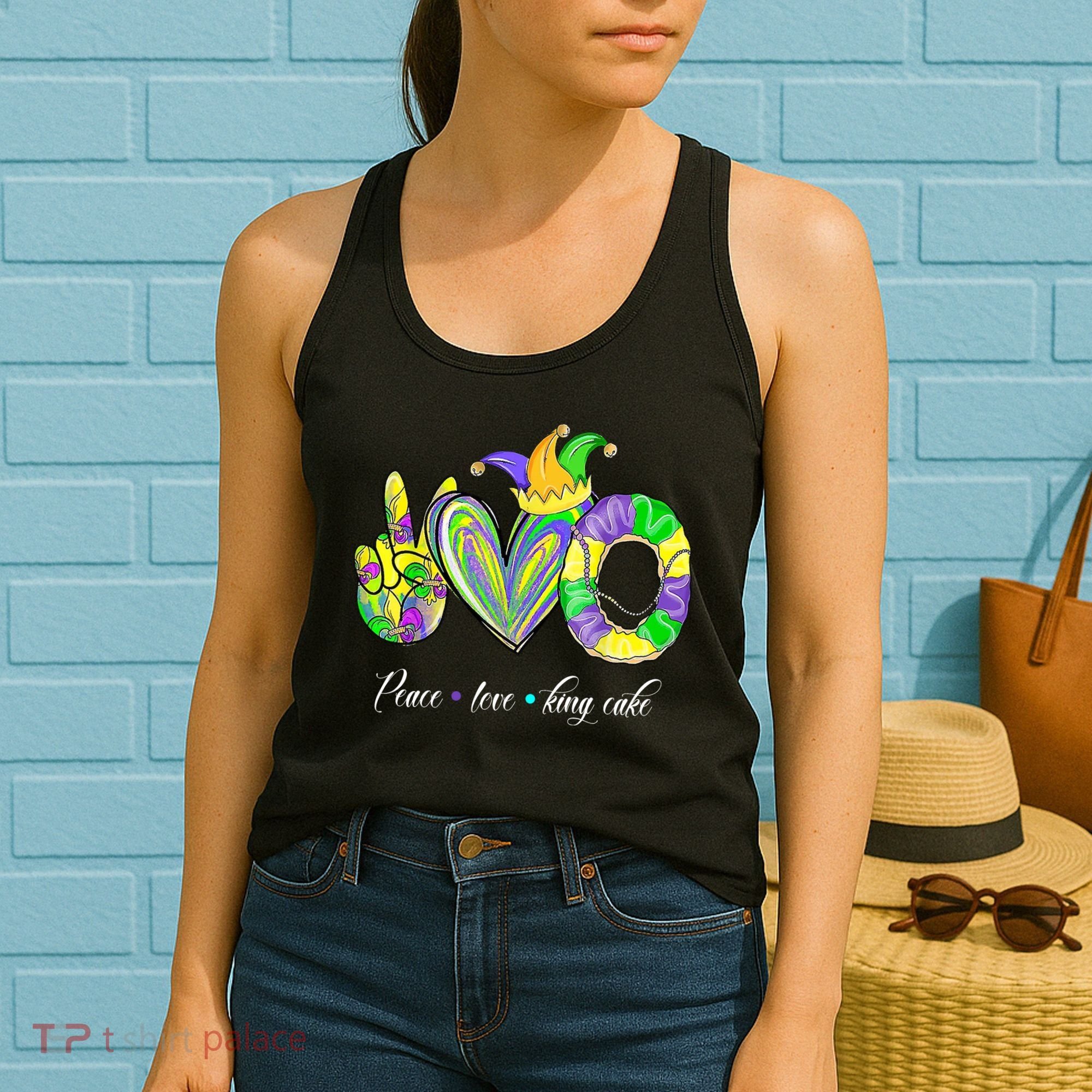 Peace Love King Cake Mardi Gras Women's Tank Top