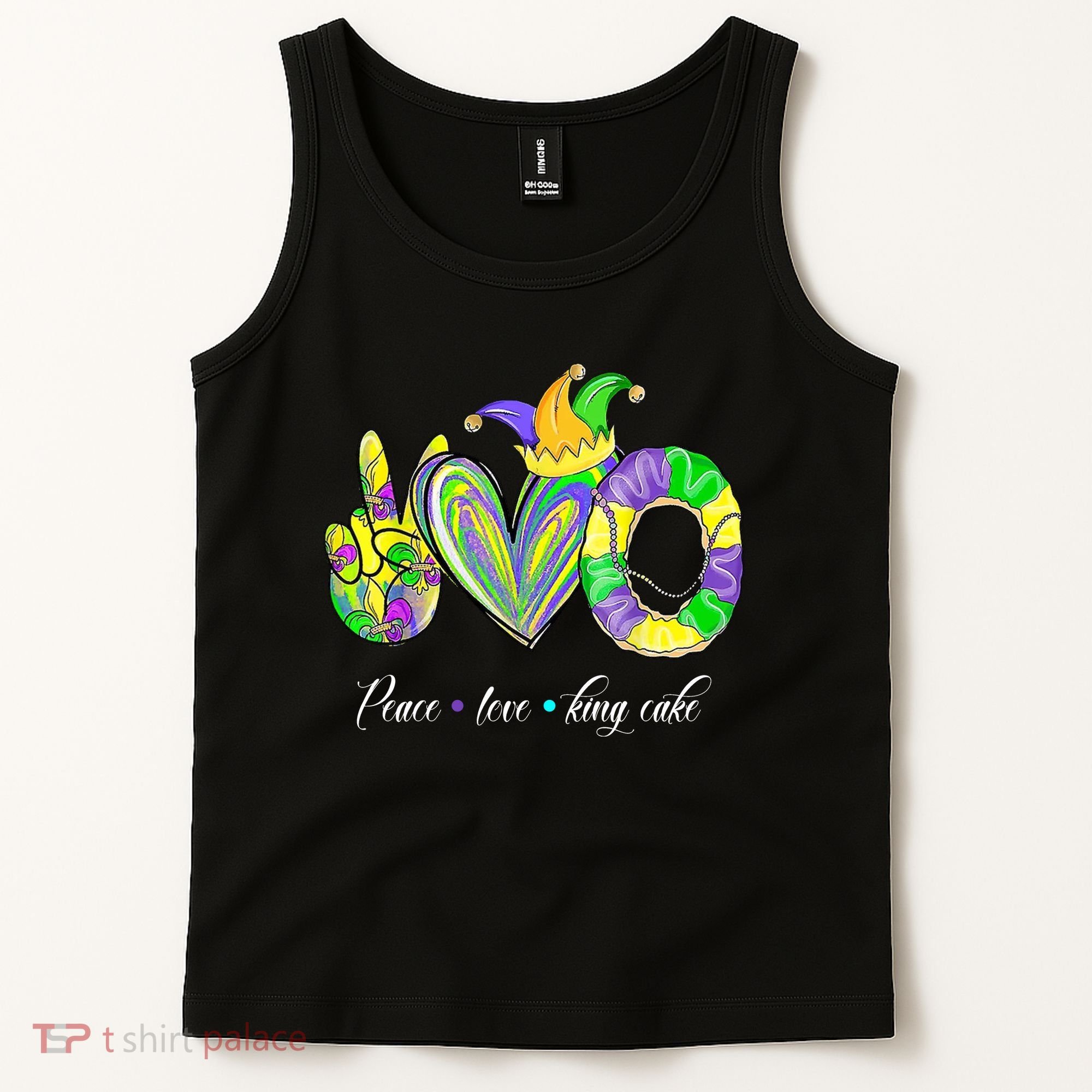 Peace Love King Cake Mardi Gras Tank Top