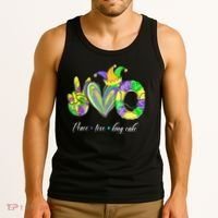 Peace Love King Cake Mardi Gras Tank Top thumb 3