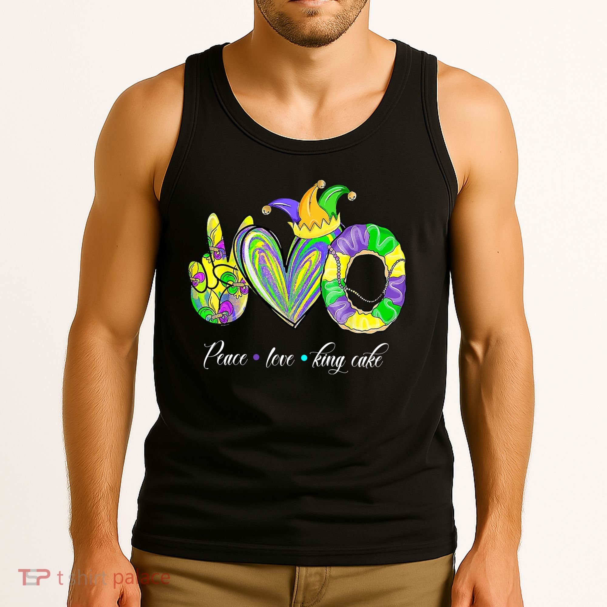 Peace Love King Cake Mardi Gras Tank Top